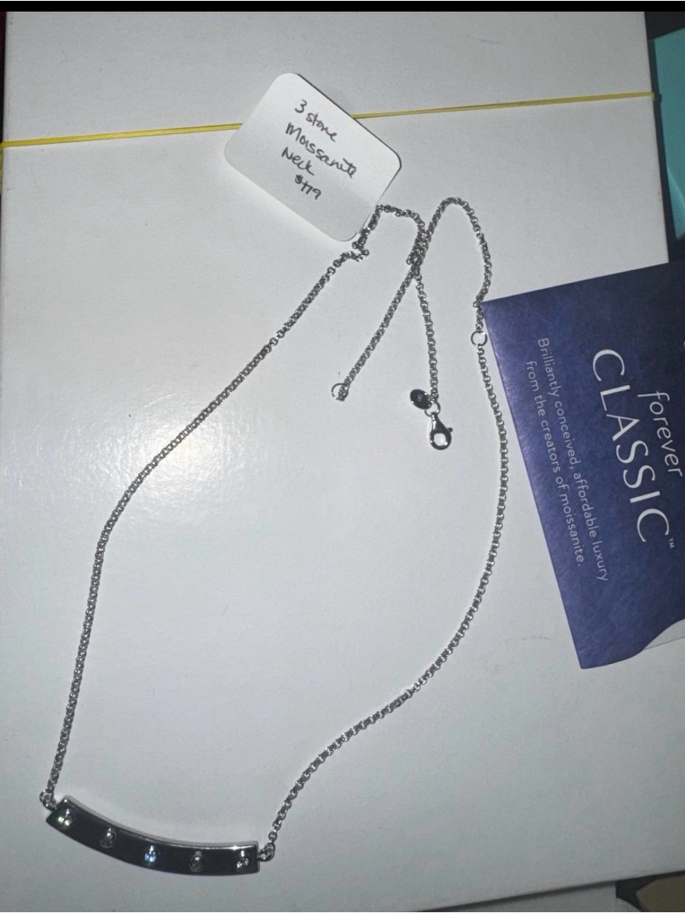 New Real Sterling Silver Bar Necklace Charles Colvard Moissanite .925